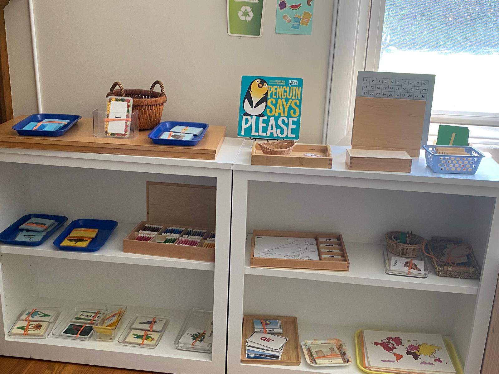 Montessori work trays and materials